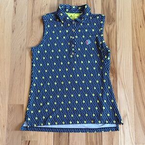 Peter Millar Blue and Lime Green Geometric Tank Top